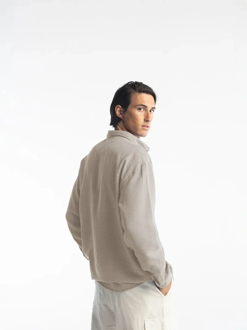 Giesto Beige Natural GIESTO Oversized Button-Up Long Sleeve Shirt for Men | Best Price UAE